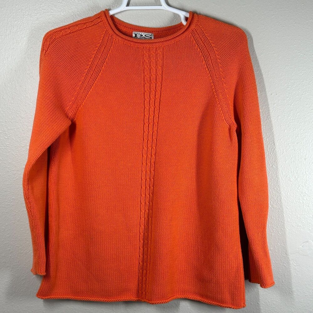 Pure & Simple Women's Orange Cable Knit Crewneck Sweater Size M